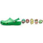 Crocs Unisex's Classic Clog, Grass Green, 12 UK Jibbitz Shoe Charm 5-Pack | Personalize with Jibbitz Super Mario One-Size