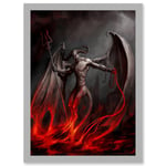 Painting Devil Demon Fire Chain Trident Wings Horns Monster A4 Artwork Framed Wall Art Print