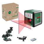 Bosch Cross line Laser Quigo with Universal clamp MM 2 (Easy and Precise Alignment with Flexible Positioning of The Tool Thanks to The Universal clamp, in E-Commerce Cardboard Box)