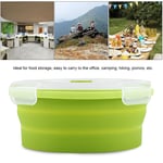(Light Green)800ml Round Silicone Bento Box Collapsible Lunch Box Microwave UK