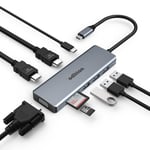 oditton Hub USB C, 9 en 1 Station d'accueil Multiport Adaptateur USB C, Compatible avec Les Ordinateurs Portables USB C et Autres Appareils de Type C (2 * 4K HDMI, 3* USB A 3.0, VGA, 100W PD, SD/TF)