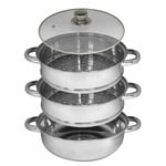 Kabalo 3 Tier Vegetable Steamer Stainless Steel Pan Set 25cm Pot Cooking Food Cookware with Glass Lid