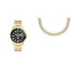 Fossil Men's Watch Blue Dive and Necklace, Gold-Tone Stainless Steel, Set