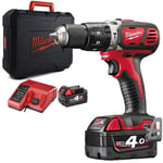 Milwaukee M18BPD-0 18v Combi Hammer Drill with 2 x 4.0Ah Batteries, Charger & Case, Black