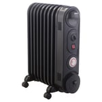 Black Electric Oil Filled Radiator with Thermostat & 24 Hour Timer 2KW