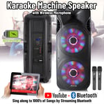 FT Double 15" Bluetooth Karaoke Machine PA Speaker 1600W Lights, Wireless Mics