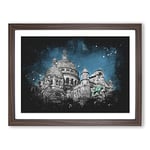 Sacre Coeur In Paris France Paint Splash Modern Art Framed Wall Art Print, Ready to Hang Picture for Living Room Bedroom Home Office Décor, Walnut A2 (64 x 46 cm)
