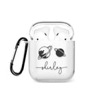 Tirita Personalised Case Compatible with AirPods 1st & 2nd generation Support Wireless Charging with Carabiner, Front LED Visible [16- Black Planets]