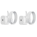 Laddare USB-C kompatibel med iPhone strömadapter 20W + 2m Kabel White 2-Pack för iPhone