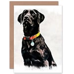 Photo Painting Pet Black Labrador Retriever Dog Cute Greetings Card Plus Envelope Blank inside