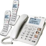 Geemarc Amplidect 595 Combi Twin - Corded Phone + TWO Cordless Handset - Amplified (50dB) Phone with Big Buttons, Indicator, Locator and SOS Buttons - Hearing Aid Compatible (T-coil)