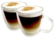 MAMMOTH Glass 2x350ml Double Walled Heat Resistant Mugs Cups for Coffee Latte Cappuccino Macchiato Flat White Tea Beer Chilled Drinks & Icecream