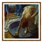 ConKrea Poster and Print with Classic Frame - Edgar Degas Tub Woman Who Cleans the Tub 1886 - Impressionism Art (376) Dimensioni Stampa: 70x70cm D - Classica Oro A Foglia Invecchiato Mogano