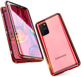 Case for Samsung Galaxy S10 Lite Magnetic Cover,Galaxy S10 Lite 360° Metal Bumper Full Body Protective Case Clear Tempered Glass Front and Back Magnetic Adsorption Aluminum Frame flip Cover Case-Red