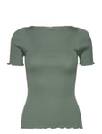 Silk Boat Neck T-Shirt Tops T-shirts & Tops Short-sleeved Green Rosemunde
