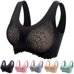 Hers Wings - Wireless Push Up Comfort Shock-Proof Latex Pad Lace Bra, Women's Seamless Bra Breathable, Cooling & Moisture-Wicking (M,Black(beige-pads))