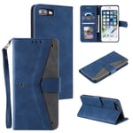 EYZUTAK Splicing PU Leather Case for iPhone SE(5G) 2022 iPhone 7 iPhone 8 iPhone SE 2020, Retro Full Protection Premium Flip Cover Wallet Case with Magnetic Closure Kickstand Card Slots - Blue