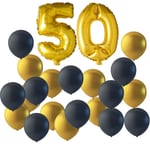 50-års Födelsedag Ballonger - Guld & Svart - Dekoration för Fest, Kalas & Jubileum multifärg