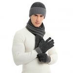 Vinter sæt 3-i-1 med hue, halstørklæde og handsker, Grå/Sort