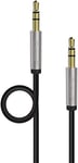 iCables Aux Cable 3.5mm Audio Cable - Jack to Jack cable / Braided Auxiliary Cable - Works with Portable speakers, Car Stereo, Mobile MP3 / MP4 Players, PC / Laptop and more - Audio Jack / AUX Lead / Car Aux cable - Length = 1.6ft / 0.5M