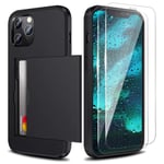 Zuslab Wallet case for iPhone 12 Pro Max with card holder Shockproof Anti Scratch Compatible with iPhone 12 Pro Max with screen protector[x2Pack] Black