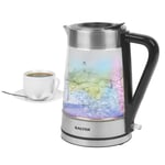 Salter Glass Electric Kettle Easy-Fill Lid Colour Indicator 1.7 L Capacity 2200W