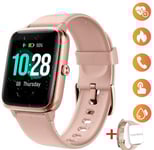 Montre Connectée Femmes Homme Montre Sport Fitness Tracker étanche IP68 avec Fréquence Cardiaque Calorie Bracelet Intelligent-Rose