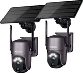 [2-Pack Smart Solar Security Camera Outdoor Wi-Fi, 2K Super HD PTZ CCTV Camera W