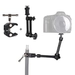 Articulating Friction Arm 11" with Large Super Crab Clamp and Hot Shoe Mount 1/4" Magic DSLR Tripod Arms Kit for Photography, Video, Camera Rig, LED Light, Flash Light, Monitor