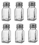 GK Global Kitchen Square Glass Salt Pepper Spice Shaker Set of 6 or 12 Spice Seasoning Shakers With Screw Top Stainless Steel Lid Square Mini Glass Multipurpose Jar (6 Piece)