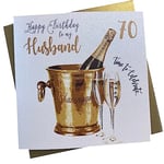 White Cotton Cards WBS70-H Carte d'anniversaire pour 70 Ans Motif Seau à Champagne Inscription Husband 70 Blanc