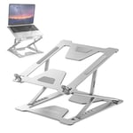 Laptop Stand Adjustable, Ventilated Portable Laptop Riser Aluminum Foldable Ergonomic Computer Holder Compatible with Mac MacBook Air Pro, iPad, Lenovo, HP, Dell, 10-15.6" Notebook, Silver
