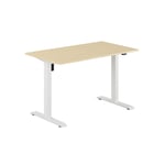 Höj- & sänkbart elskrivbord, vitt stativ, bordsskiva i björk, 120x70 cm