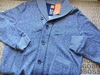 New Hugo Boss grey blue thick warm shawl collar cardigan jumper jeans top XXL
