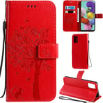 DodoBuy Oppo Reno 4 Pro 5G Case Cat Tree Pattern PU Leather Flip Cover Wallet Stand with Card/Cash Slots Packet Wrist Strap Magnetic Clasp for Oppo Reno 4 Pro 5G - Red