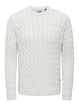 ONLY & SONS Men's Onskicker Life Reg 3 Cable Crew Knit Jumper, Antique White, L