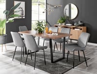 Kylo Large Brown Wood Effect Dining Table & 6 Pesaro Velvet Black Leg Chairs
