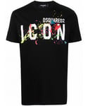 Dsquared2 Mens Icon Paint Splattered T-shirt Black Cotton - Size X-Large