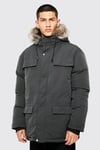 Men's Faux Fur Hooded Arctic Parka - Grey - M, Grey