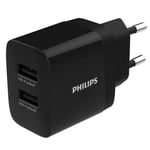 Philips USB-laddare, 2 uttag, svart
