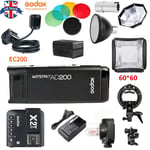 UK Godox 2.4 TTL HSS AD200 Flash+AD-S7+AD-S11+EC200 Head+X2T-N Trigger for Nikon