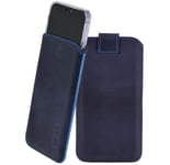 Suncase Case Real Leather Bag IN Pebble Blue + Silicone Skin for IPHONE 15 Plus