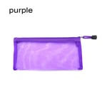 1pc Zipper Pencil Case Mesh Pen Bag Cosmetic Storage Purple
