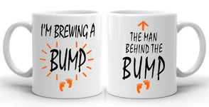 Brewing A Bump Couple's Mug Set New Parent Gift Mum Dad Gift New Baby Cute Baby Ceramic Mug Cup Set Friend Pregnancy Pregnant Newborn Babies Baby Shower
