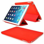 Gadget Giant ® ULTRA SLIM Leather Tri Fold Smart Flip Wallet Stand Case Cover & LCD Screen Protector for the New iPad Air iPad 5 with Full Auto Sleep Wake Function - iPad Air / iPad 5 Case & LCD Screen Protector for iPad Air - Red