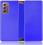 Compatible Avec Coque Samsung Galaxy Z Fold 2, Mince Flip Fibre De Carbone Test De Chute Antichoc Stand Fente Avec Carte, Protecteur D'écran En Verre Trempé*2-Bleu