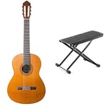 Yamaha C40II Full Size Classical Guitar with 6 Nylon Strings – Thin gloss finish – Natural & TIGER GST35-BK Guitar Footstool Height Adjustable Folding Footrest for Classical, Black