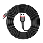 BASEUS Cafule Type-C USB oplader kabel 2A - 2M - Rød/Sort