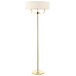 1.5m Twin Floor Lamp Brass & White Shade 2 Bulb Standing Living Room Light Base