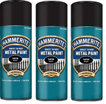 3X Hammerite SATIN BLACK Direct to Rust Metal Spray Paint Aerosol 400ml